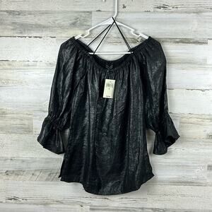 Lucky Brand Womens small Black shimmer lightweight  off the shoulder blouse new